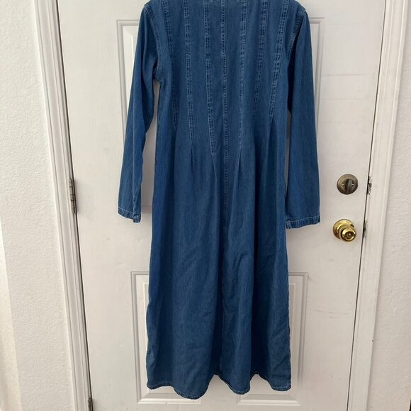 Vintage Jane Ashley Denim Embroider Leave Peasant Farm House Midi Dress Sz LR - Picture 4 of 6